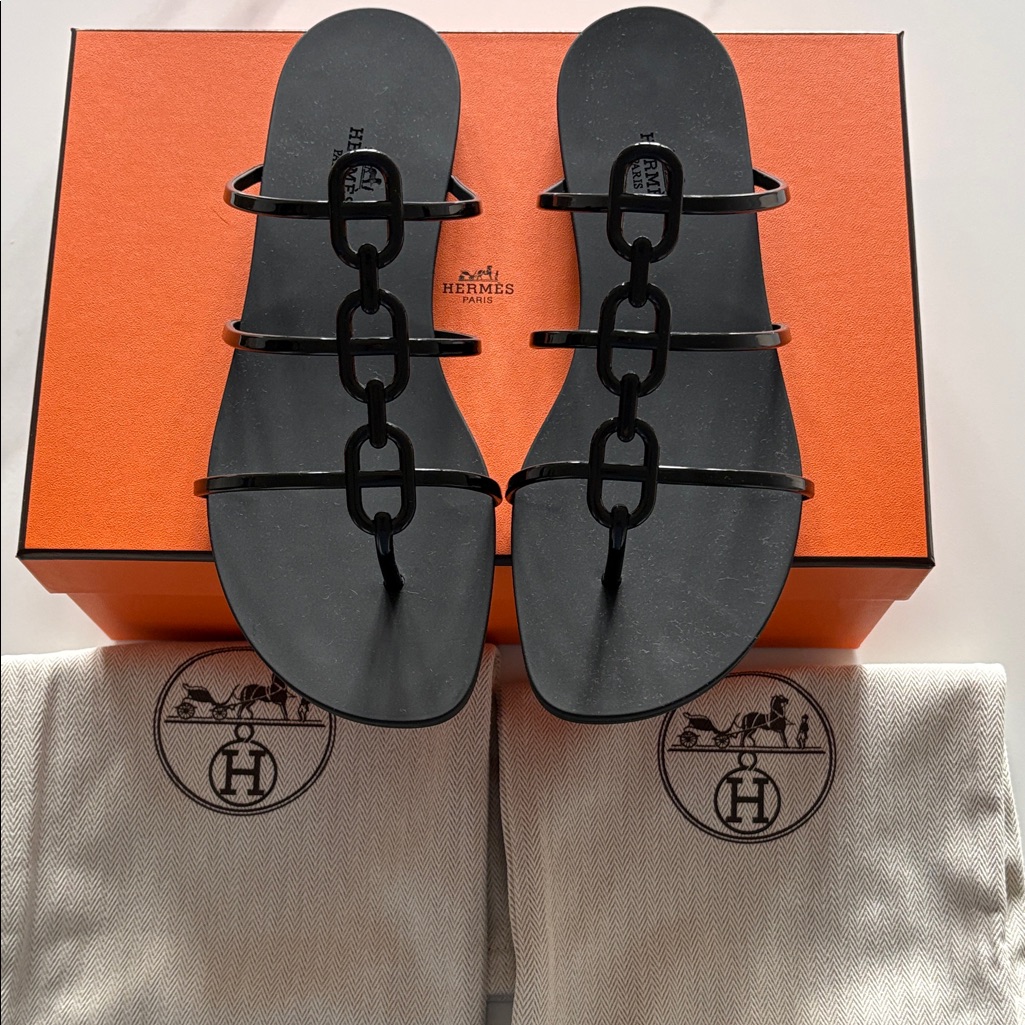 Brand New Hermes Mykonos Sandal Black